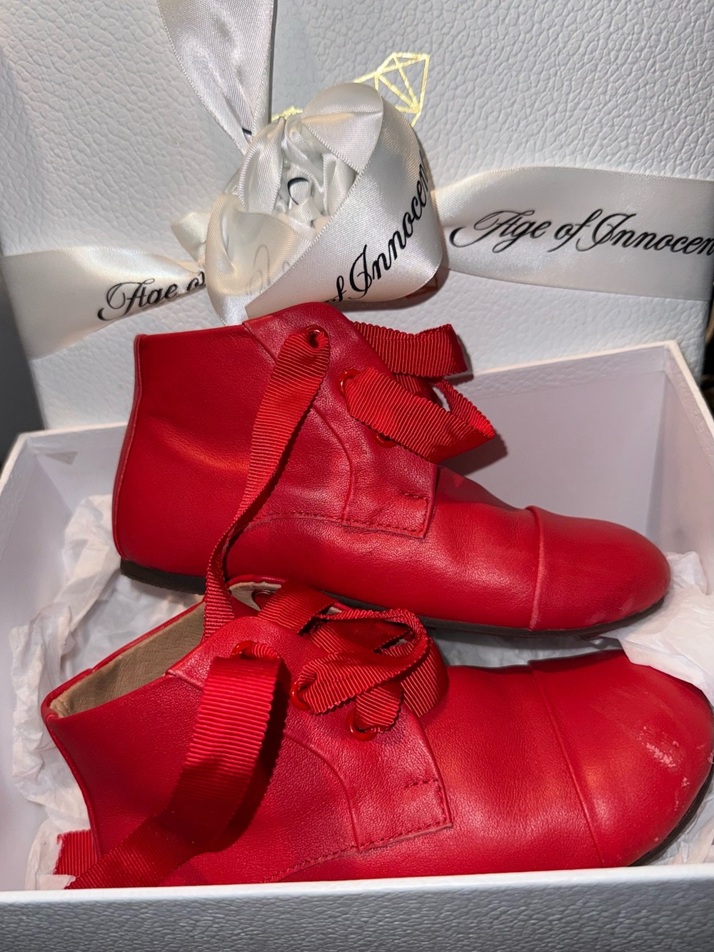 Age of Innocence Kids Red Leather Lace-Up Ankle Boots